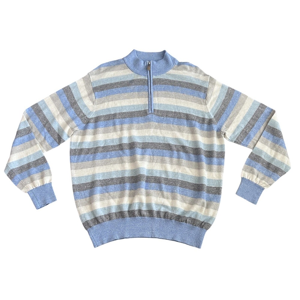 Peter Millar Men's Sweater Summer Stripe 1/4 Zip Merino Wool Linen Blend Size XL